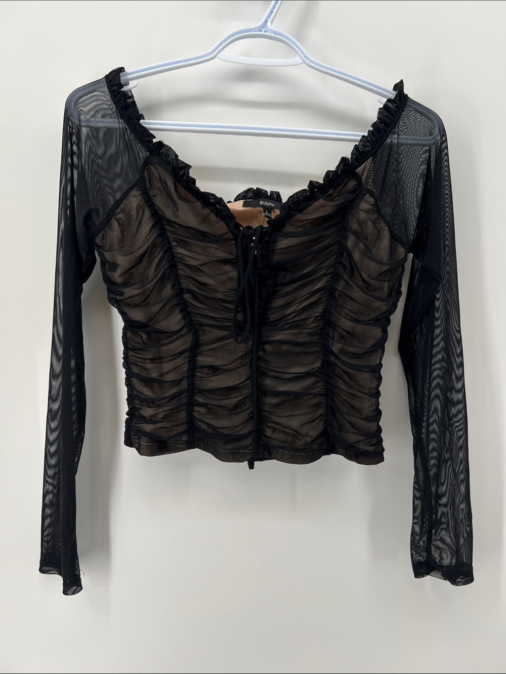 Blashe Sheer Lace-Front Off-Shoulder Long Sleeve Chic Crop Women’s Large